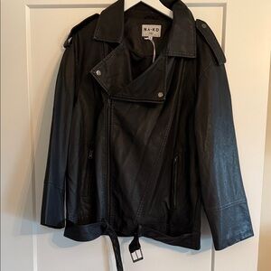 NA-KD Black Vegan Leather Moto Jacket for Women